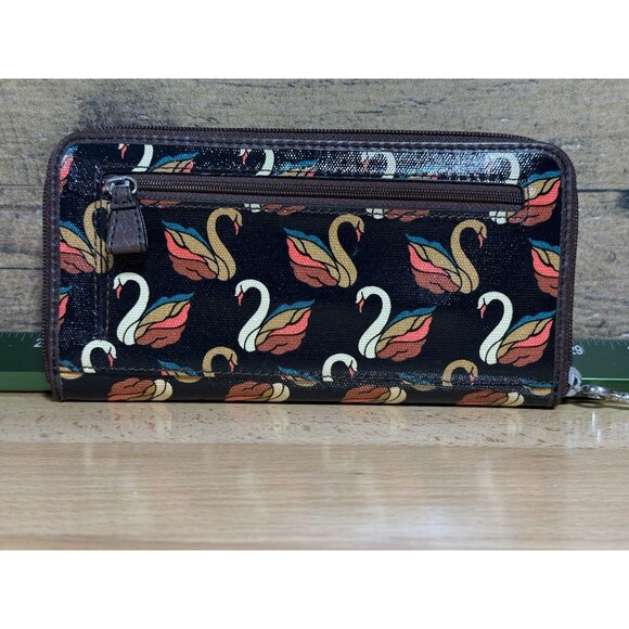 NEW Authentic Fossil Key-Per Brown/Orange Swan Print Card Wallet Fall Colors - Picture 6 of 16